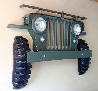 Jeep Art, Garage Furniture, Car Part Furniture, Automotive Furniture, Jeep Grill, Car Furniture, Automotive Decor, Man Cave Garage, Restaurant Interior