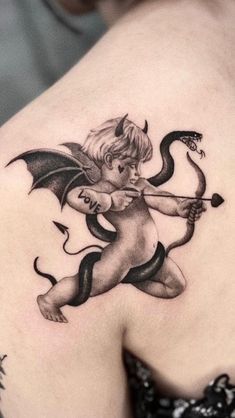 Cherub Tattoo Designs, Tato 3d, Cupid Tattoo, Cherub Tattoo, Devil Tattoo, Cool Chest Tattoos, Angel Tattoo Designs, Gothic Tattoo, Tattoo Style Drawings