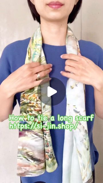 Si-jin_Scarf on Instagram: "How to tie a long scarf. A little bit layering feeling.  https://si-jin.shop/  #scarf #scarfstyle #scarffashion #classic #schal  #rose #rosefabric #art #artwork #silkscarves  #howtowearscarf #howtowearscarves #scarves" How To Tie A Long Silk Scarf, How To Wear A Long Scarf, How To Tie A Long Scarf, Tie A Long Scarf, Long Scarf Tying, Silk Scarf Tying, Long Silk Scarf, Scarf Tying, How To Wear Scarves