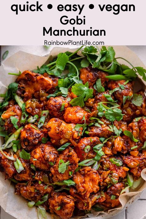 Gobi Manchurian is an Indo-Chinese appetizer and this version will blow your mind! It features ridiculously crispy and crunchy fried cauliflower coated in a sweet, tangy, umami-rich chili sauce with lots of aromatics. A MUST-make for your next party or get-together! Rainbow Plant Life, Chinese Diet, Chinese Appetizers, Gobi Manchurian, Manchurian Recipe, Fried Cauliflower, Chili Garlic Sauce, Masala Recipe, Tikka Masala