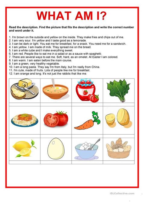 Food Games For Kids, Food Riddles, Food Lessons, Food Vocabulary, Grammar Vocabulary, English Exercises, Food Activities, English Teaching, English Lessons For Kids