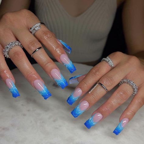 Ocean Blue Nails, Ideas Uñas, Glitter Nails Acrylic, Band Nails, 2024 Nails, Professional Manicure, Nail Drills, Diy Acrylic Nails, Blue Acrylic Nails