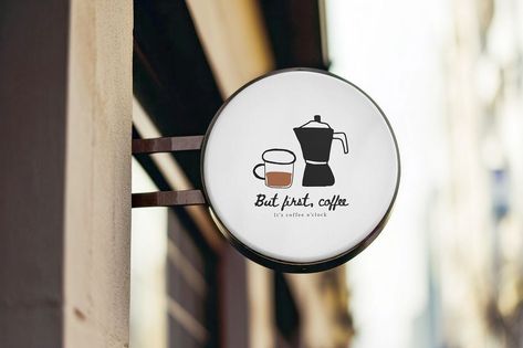 Round shop sign mockup, editable design | premium image by rawpixel.com / ploypalyn Avatar Tattoo, Aesthetic Mockup, Cafe Store, Store Logo, Sign Mockup, Cute Cafe, Shop Sign, Coffee Signs, Social Media Templates