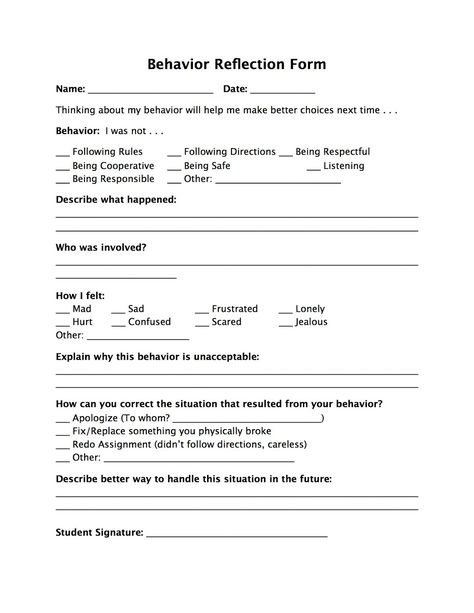 Behavior Reflection Form                                                                                                                                                      More Idioms Worksheet, Behavior Reflection Sheet, Speech Worksheets, Behavior Contract, Think Sheets, Think Sheet, Figures Of Speech, Behavior Reflection, Dean Of Students