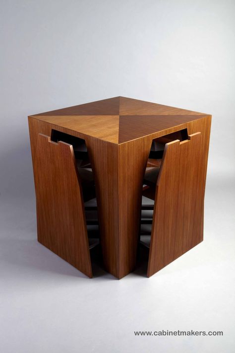 The Cube. Designed by Paul Reidt for KR+H's Hidden Kitchen series. Photography: Joel Benjamin Table With Hidden Chairs, Space Saver Dining Table, Space Saving Dining Room Table, Space Saving Dining Room, Space Saving Kitchen Table, Artistic Kitchen, Space Saving Dining Table, Small Table And Chairs, Dining Table Design Modern