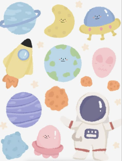 Deco Journal, Event Stickers, Solar System Art, Sticker Design Inspiration, Kindergarten Design, Journal Sticker, Wallpaper Doodle, Kawaii Illustration, Scrapbook Stickers Printable