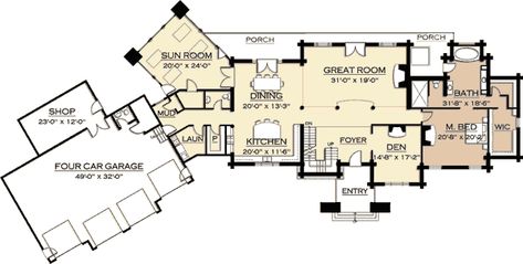 Lodge Plans Layout, Open Concept Kitchen Dining, House Layout Design, Lodge Plans, Lodge House, Open Loft, Lodge Homes, Unique Floor Plans, Mountain House Plans