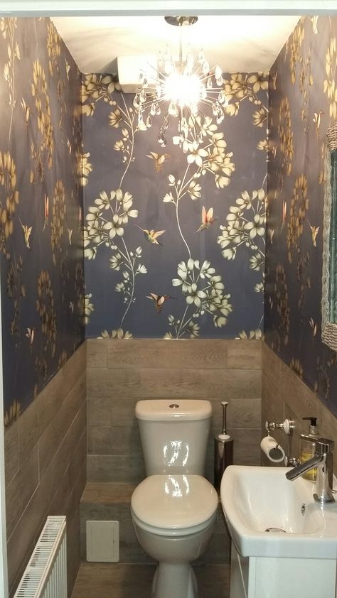 Tiny Cloakroom Harlequin wallpaper. Cloakroom Toilet Ideas Wallpapers, Tiny Cloakroom, Downstairs Toilet Ideas Quirky, Versace Bathroom, Cloakroom Wallpaper, Small Downstairs Toilet, Cloakroom Toilet, Downstairs Cloakroom, Toilet Room Decor