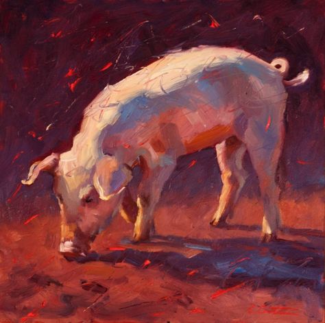 Cheri Christensen, Pig Oil, Light Video, Pig Painting, Animal Illustration Art, Pig Art, Simple Texture, Mood Lighting, Water Painting