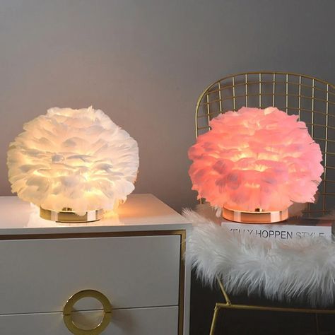 Feather Table Lamp Bedside Lamp E27 Creative Feather Lampshade For Home Living Room Bedroom Party Feather Lampshade, Romantic Wedding Decor, Lamp Bedside, Romantic Decor, Bedside Table Lamps, Bedside Lamp, Home Living Room, Table Lamp, Living Room Bedroom