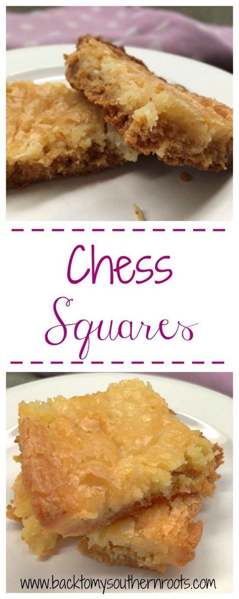 Chess squares are such an easy recipe. They are quick and easy to make, and all your friends will be desperate for another piece. Click on the picture and grab the recipe. Chess Squares Recipe, Chess Bars, Chess Squares, Chess Pie Recipe, Southern Recipes Desserts, Make From Scratch, Food Budget, Southern Desserts, Homemade Dessert