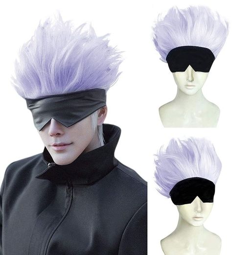 Bangs For Men, Black Blindfold, Gojo Satoru Cosplay, Jujutsu Kaisen Gojo Satoru, Men Costume, Grey Wig, Short Wavy, Costume Wigs, Gojo Satoru