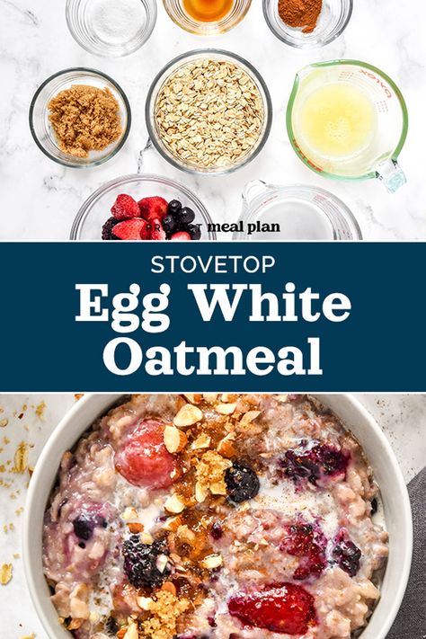 This 20-minute Stovetop Triple Berry Egg White Oatmeal recipe is the best way to elevate your oats. Made with frozen berries and pantry staples, plus egg whites whisked in for a creamy and filling make-ahead friendly breakfast! Oats With Egg Whites, Egg White Breakfast Recipes, Egg White Bake, Egg White Oatmeal, Egg White Breakfast, Oatmeal Dessert, Oatmeal And Eggs, Healthy Breakfast Diet, Healthy Fast Food Options