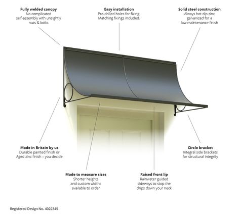 Door Canopy – 4’ Front door canopies Metal Door Awning, Storm Door Makeover, Door Canopy Modern, Over Door Canopy, Door Canopies, Front Door Overhang, Awning Over Door, Outdoor Furniture Makeover, Front Door Awning