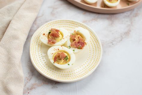 Bacon Deviled Eggs, Healthy Protein Snacks, Bariatric Eating, Soft Foods, Soft Food, Deviled Egg, Bariatric Recipes, Crumbled Bacon, Bacon Egg