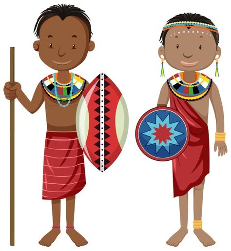 Ethnic people of african tribes in tradi... | Free Vector #Freepik #freevector #girl #kids #human #clothes African People, Vector Clipart, Traditional Clothing, Tips Tricks, Cartoon Character, African Art, Free Vector Images, Traditional Outfits, Kenya