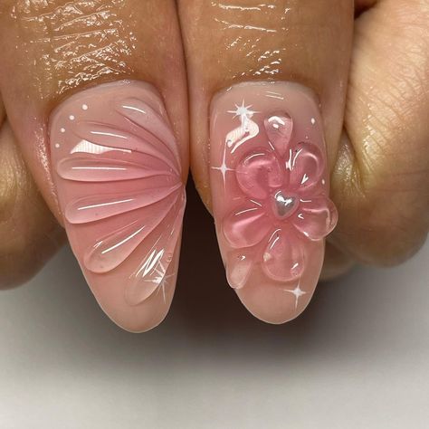 Pink Gel X Nails, Short Nails Pink, Aesthetics Nails, Funky Nail Designs, 3d Nail Designs, Baby Pink Nails, Korean Nail Art, Nail Drills, Summery Nails