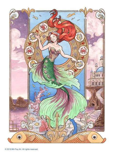 Art Nouveau Disney, Images Disney, Mermaids And Mermen, Art Fantasy, Disney Princess Art, Princess Art, Ariel The Little Mermaid, Mermaid Art, A Mermaid