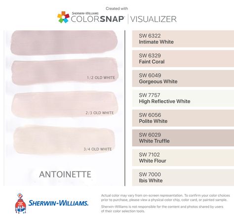 Sherwin Williams Intimate White, Intimate White, Interior Paint Colors Schemes, Porch Colors, White Truffle, Girl’s Room, Nursery Colors, Pink Paint, Interior Paint Colors