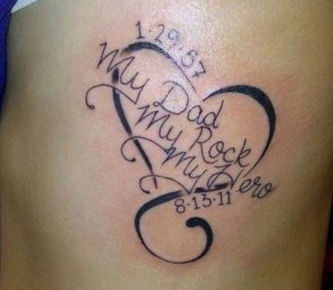 Memorial Father Tattoos, Tattoo For Dad Passing For Daughter, For Dad Tattoos, Dad Memorial Tattoo Daughters, In Memory Of Dad Tattoo Daughters, Rip Dad Tattoos For Daughters, Memorial Heart Tattoo