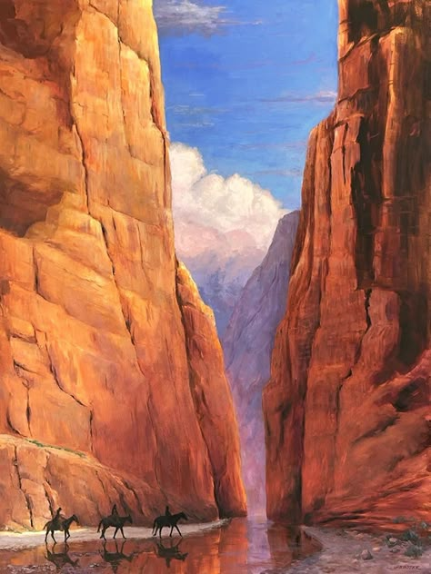 Canyon Riders by LaRhee Webster, Oil, 40 x 30 x 1.5 Painting Desert Landscape, Western Oil Paintings, Canyon Illustration, Canyon Mountains, Canyon Watercolor, Canyon Painting, Blood Meridian, Desert Landscape Painting, Tv Lg