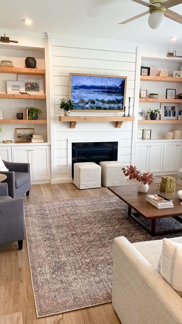 Tv Size Above Fireplace, Wood Fireplace With Tv Above, Tv Above Electric Fireplace, Framed Tv Over Fireplace, Living Room With Built Ins And Fireplace, Gas Fireplace With Tv Above, Frame Tv Over Fireplace, Gas Fireplace Ideas With Tv Above, Fireplace Mantels With Tv Above