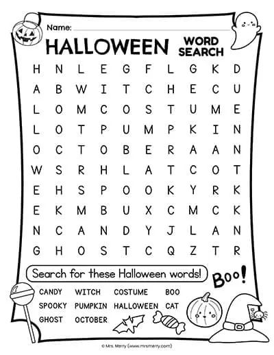 Halloween Worksheets 1st Grade, Halloween Activities For Kids Elementary, Halloween Activity Worksheets, Free Halloween Word Search Printables, Word Search Halloween, Halloween Worksheets 3rd Grade, Halloween English Worksheets, Third Grade Halloween Crafts, Halloween Activities For Kids Printable