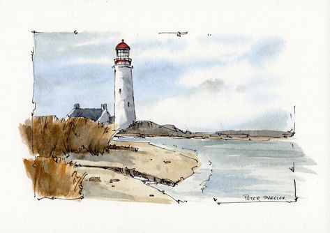 Watercolour Lighthouse, Peter Sheeler, Watercolour Tutorial, Watercolor House Painting, Janet Hill, Watercolor Art Landscape, Lighthouse Painting, Watercolor Workshop, Watercolor Architecture