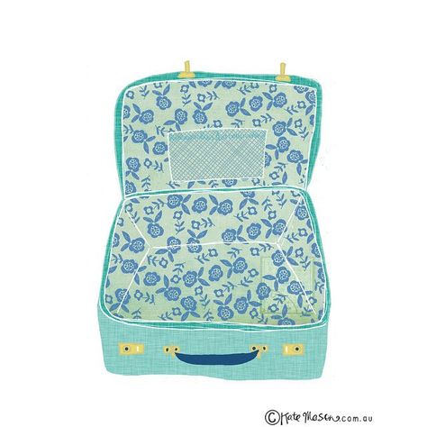 Pretty little vintage suitcase illustrated for @projectadelaide #illustration #messymisskate #suitcase #floralfabric #surfacepatterndesign #vintagesuitcase #vintage #projectadelaide | by Kate Mason @ messy Miss Kate Flatlay Illustration, Trunk Illustration, Suitcase Illustration, Suitcase Art, Graphic Wall Art, Art Zine, Bag Illustration, Naive Illustration, Vintage Suitcase