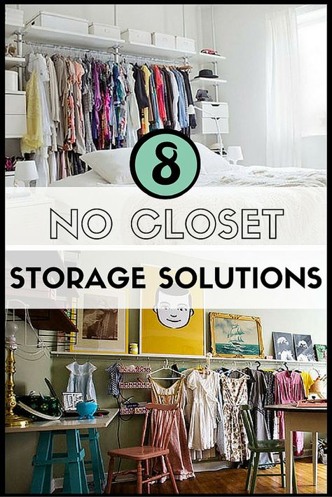 No closet? No problem. Try one of these DIY storage solutions for a closet-less room. You very well could leave it all out in the open. No Coat Closet Solutions Hanging, Diy Open Closet Small Spaces, Portable Closets Bedrooms Small Spaces, Storage Ideas For Bedroom With No Closet, Creative Clothes Storage No Closet, Clothes Storage With No Closet, Where To Hang Clothes Without A Closet, No Closets In House, Diy Closet For Room With No Closet