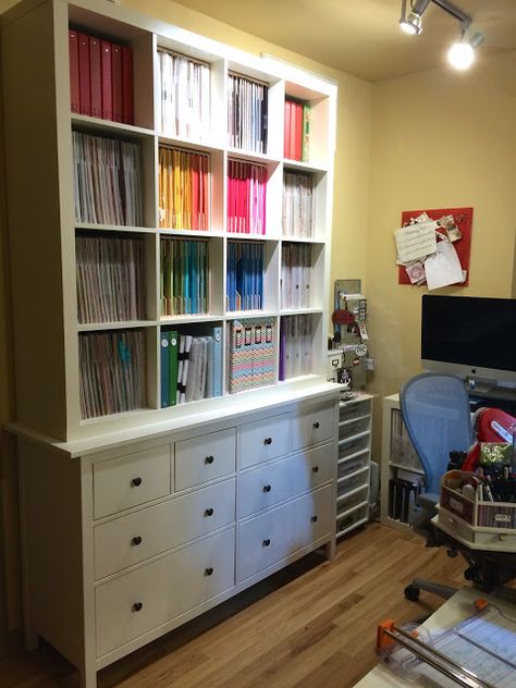 Ikea Scrapbook Storage, Hemnes Craft Room, How To Section Off A Room, Ikea Scrapbook Room Ideas, Ikea Sewing Room, Hemnes Office Ideas, Ikea Craft Room Ideas, Office Craft Space, Ikea Craft Room