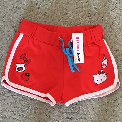 Hello Kitty Milk, Hello Kitty Shorts, Red Hello Kitty, Kitty Clothes, Hello Kitty Clothes, Hello Kitty Themes, Dolphin Shorts, Hello Kitty Items, Fashion Design Clothes