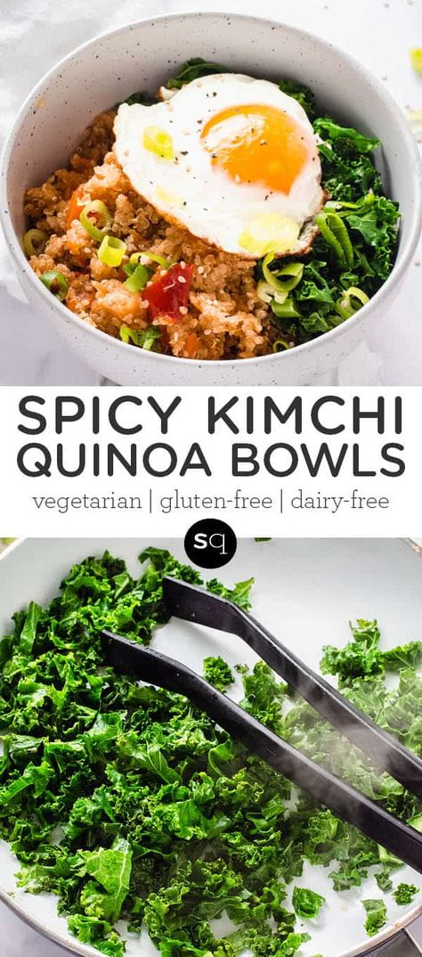 Kimchi Quinoa, Spicy Kimchi, Quick Vegetarian Recipes, Vegetarian Asian, Quinoa Bowls, Fermented Veggies, Dinner Quick, Quick Vegetarian Meals, Healthy Food Menu