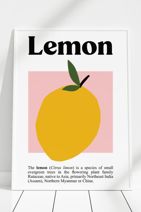 Lemon Fruit Print | Lemon Poster | Digital Download | Minimalistic Art Print Lemon | Wall Art Poster Lemon Poster, Lemon Wall Art, Lemon Design, Italian Posters, Lemon Art, Minimalistic Art, Fruit Wall Art, Lemon Fruit, Lemon Print