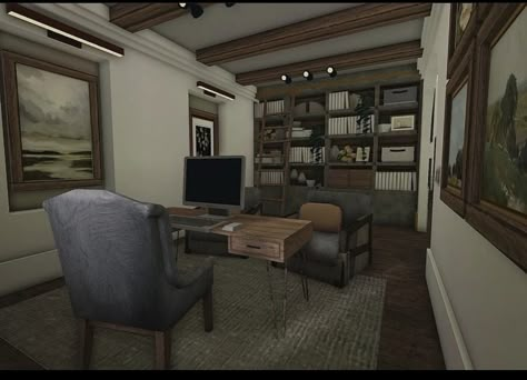 Dark Academia Room Bloxburg, Dark Academia School Bloxburg, Bloxburg House Idea Realistic, Bloxburg Suburban House Interior Ideas, Suburban Bloxburg Interior, Suburban House Decor, Bloxburg Window Seat Ideas, Rustic Mansion Bloxburg, Rustic Bloxburg Living Room