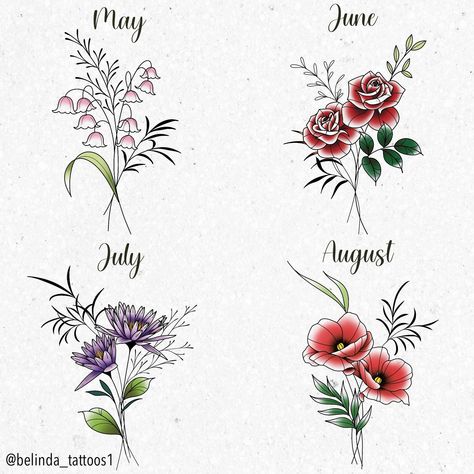 Birth flowers available to tattoo. These are repeatable and I’m happy to change flower colours. They’re £90 each. . . . #tattooflash #tattooflashdesigns #tattoodesigns #birthflowers #birthflowertattoo #maybirthday #junebirthdays #julybirthdays #augustbirthday #rosetattoo #lilytattoo #lilyofthevalley #poppytattoos #colourtattoo #finelinetattoo #tattooist Moonstone Tattoo, May Birth Flower Tattoo, May Birth Flower, May Birth Flowers, Birth Flower Tattoos, Lily Tattoo, August Birthday, May Birthday, Fine Line Tattoos