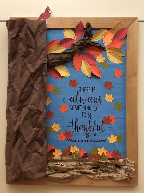 November Thankful Bulletin Boards, Thanksgiving Bulletin Board Ideas Middle School, Thanksgiving Tree Bulletin Board, Autumn Bulletin Board Ideas For School, Gratitude Board Classroom, Bulletin Boards For November, Bulletin Board For November, Thankful Bulletin Boards For School, Thankfulness Bulletin Board