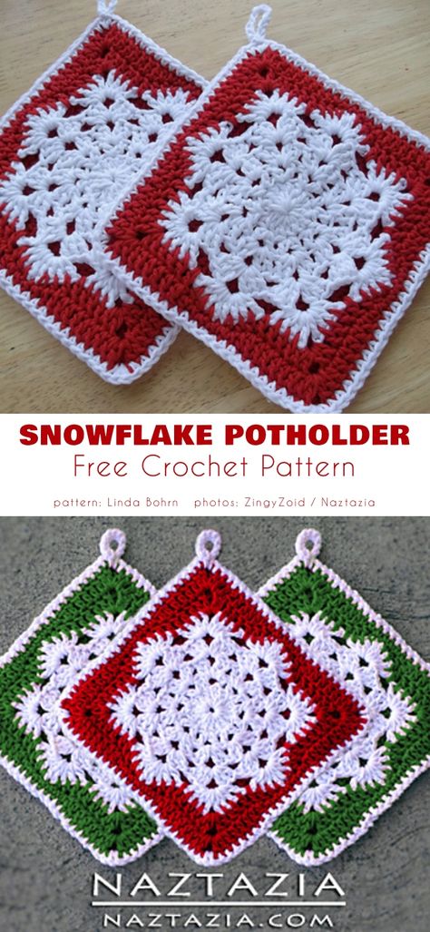 Crochet Pot Holders Free Pattern, Holiday Crochet Patterns, Crochet Potholder Patterns, Christmas Crochet Patterns Free, Crochet Hot Pads, Crochet Snowflake Pattern, Crochet Christmas Gifts, Crochet Xmas, Dishcloth Crochet Pattern