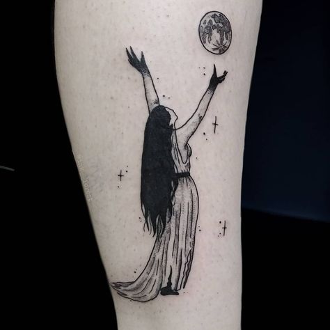 Coven Tattoos Witches, Small Witchy Tattoos, Witch Aesthetic Tattoo, Shin Tattoos, Witchy Tattoos, Small Tattoos Ideas, Witchcraft Tattoos, Pagan Tattoo, Horoscope Tattoos