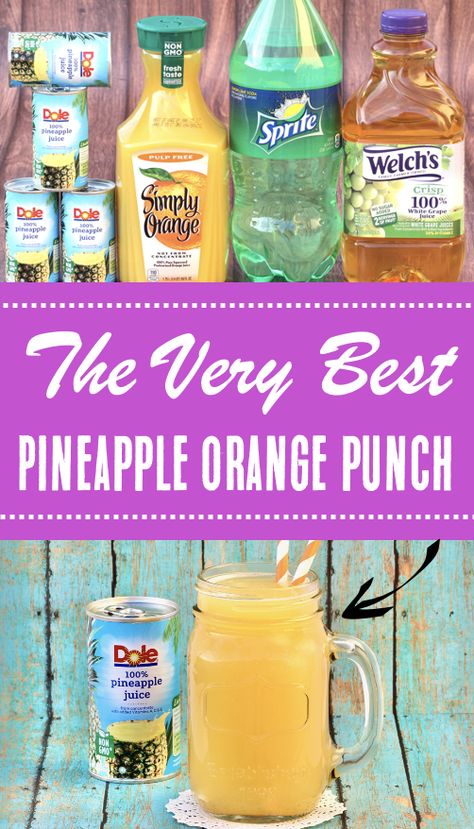 Pineapple Orange Punch Recipe Orange Juice Punch, Pineapple Orange Punch, Grape Punch Recipes, Pineapple Party Punch, Orange Punch Recipes, Holiday Brunch Party, Drinks With Sprite, Breakfast Punch, Luau Punch