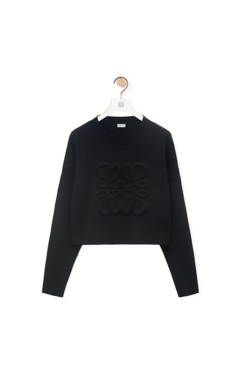 Anagram sweater in wool Black - LOEWE Loewe Anagram Sweater, Loewe Sweater, Loewe Anagram, Double Face, Shopping List, Workout Shorts, Round Neck, Online Store, Relaxed Fit