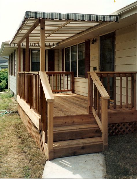 Mobile Home Porches, Manufactured Home Porch, Mobile Home Exteriors, Mobile Home Renovations, House Front Porch, Patio Deck Designs, Home On A Budget, Front Porch Design, Mobile Home Porch