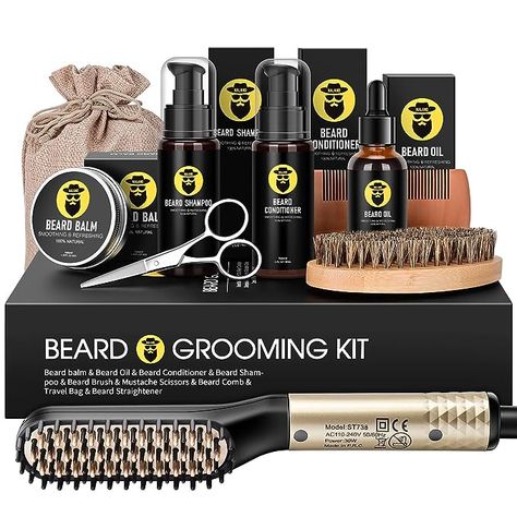 This beard grooming kit is for every man to help keep their beards nice and healthy. It is also great for a gift for any event. Beard Straightener, Beard Grooming Kit, Beard Growth Kit, Mens Beard Grooming, Patchy Beard, Beard Care Kit, Beard Wax, Mustache Wax, Beard Straightening