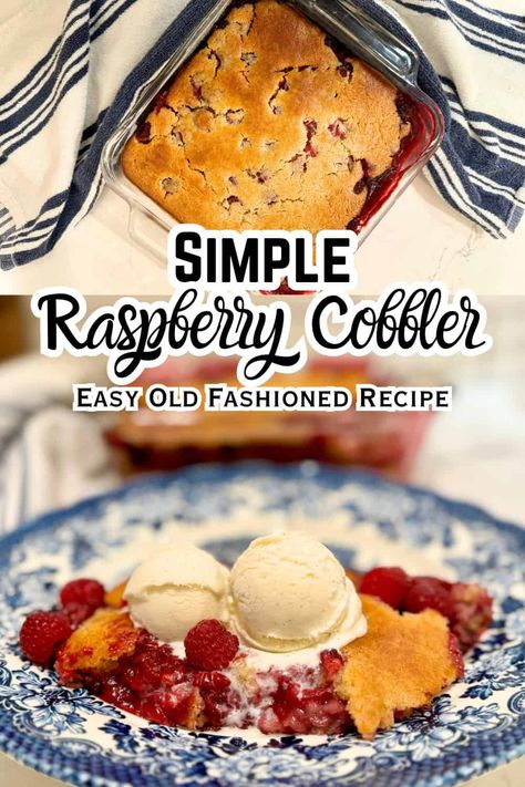 This easy raspberry cobbler recipe only requires 6 simple ingredients and it only takes 10 minutes to put together for the best raspberry cobbler you've ever had with a crips golden crust and Raspberry Cobbler Recipe, Dutch Oven Cobbler, Libbys Pumpkin Roll, Cobbler With Bisquick, Bbq Beef Short Ribs, Raspberry Cobbler, Fruit Sweets, Pumpkin Rolls Recipe, Freezer Jam Recipes