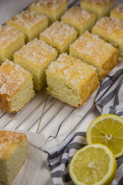 lemon-drizzle-oil-final-edit Busy Day Cake Recipe, Lemon Drizzle Traybake, Cakes Made With Oil, Lemon Squares Recipe, Lemon Squares, Lemon Drizzle Cake, Tray Bake, Drizzle Cake, Lemon Drizzle