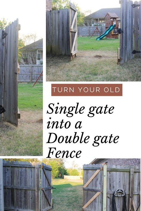 How to make a double fence gate from a single existing gate.   DIY Project #PorchLightReading #fencegatediy #doublegatefence Patio Gates, Diy Gate, Wood Fence Gates, Backyard Gates, Yard Gate, Outdoor Gate, Double Gate, Outdoor Entryway, Wood Gate