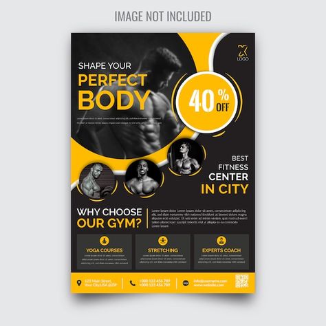 Creative modern fitness gym flyer Premiu... | Premium Vector #Freepik #vector #sports-brochure #gym-brochure #gym-flyer #fitness-brochure Gym Flyer, Business Flyer Design, Fitness Flyer, Gym Poster, Visiting Card Design, Sports Flyer, Gym Design, Visiting Cards, Powerpoint Design