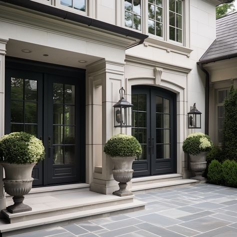 Grand House Entrance Exterior, Mansion Outside Entrance, Arched Entry Front Door W Side Light, Home Exteriors, Luxury Apartment Entrance Door, Luxury Front Doorwith Side Lights, French Mediterranean Home, Arched French Doors, New Ceiling Design