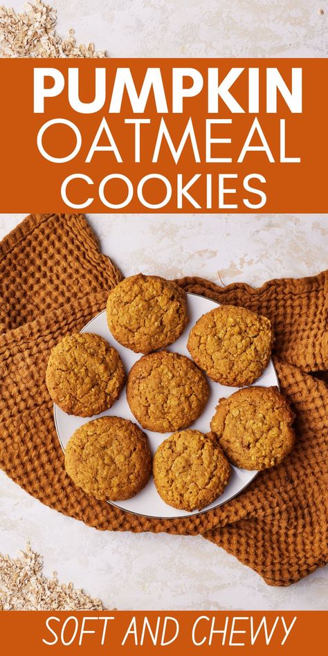 The best pumpkin oatmeal cookies recipe that makes soft and chewy oatmeal cookies with pumpkin puree. A sweet treat to start your fall baking with and a delicious dessert recipe for thanksgiving and holiday cookies. This easy pumpkin oatmeal cookies recipe is a crowd pleaser. Easy Pumpkin Oatmeal, Cookies With Pumpkin, Soft And Chewy Oatmeal Cookies, Appalachian Recipes, Pumpkin Cookies Easy, Baked Pumpkin Oatmeal, Chewy Oatmeal Cookies, Spritz Cookie Recipe, Pumpkin Oatmeal Cookies