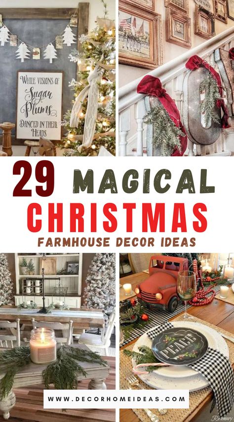 Charming farmhouse-inspired Christmas decorations to deck the halls Farmhouse Santa Decor, Country Rustic Christmas Decor, Christmas Island Decorations, Farmhouse Christmas Inspiration, Farm Theme Christmas Decor, Christmas Industrial Decor, Modern Farmhouse Xmas Decor, Diy Christmas Farmhouse Decor, Christmas Country Decor